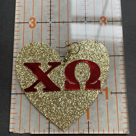 Artist Made paper Chi Omega Pierced Earring NEW - Picture 3 of 3